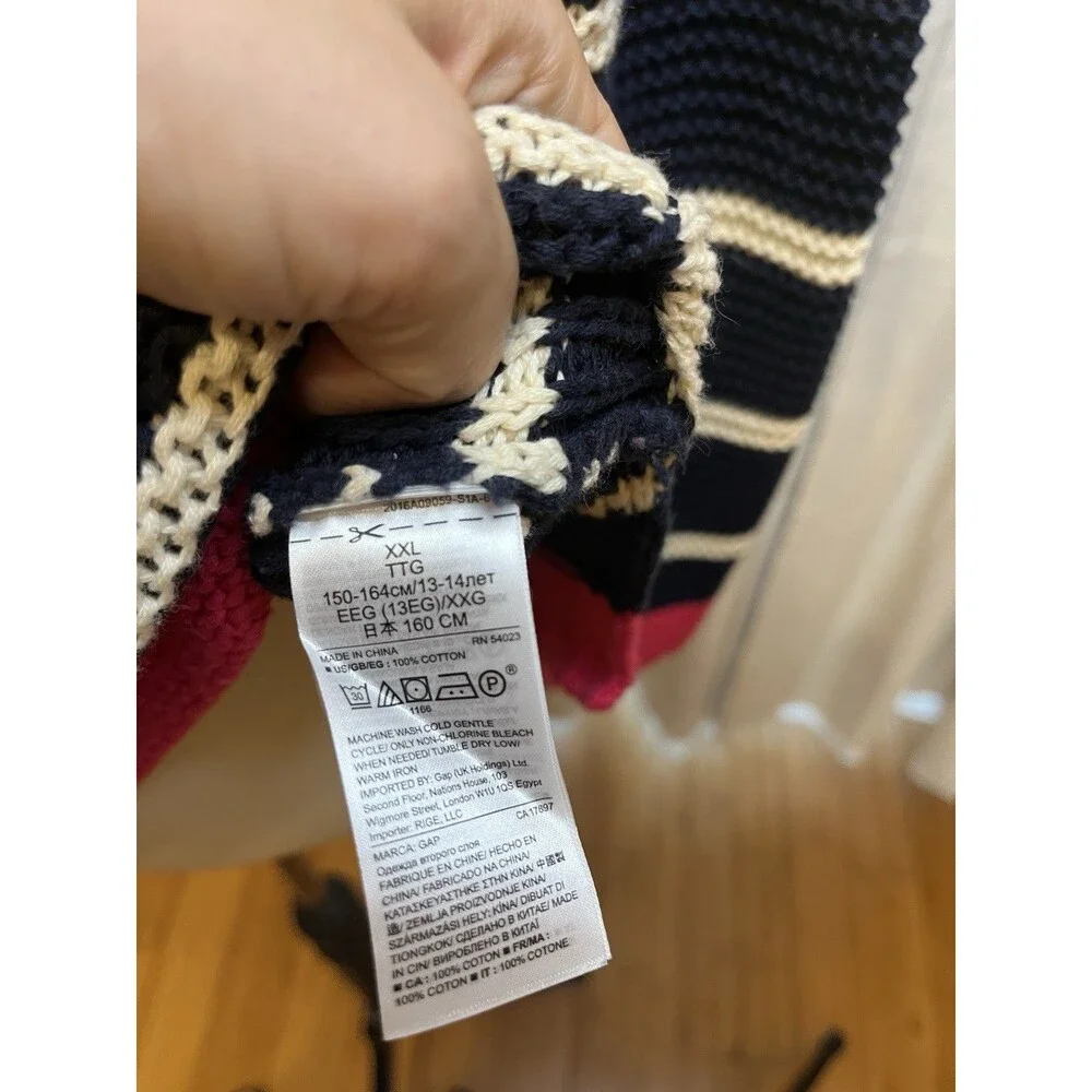 Gap Kids Girls' 2XL Cotton Nautical Knit Sweater Long Sleeve Pullover Boat Neck
